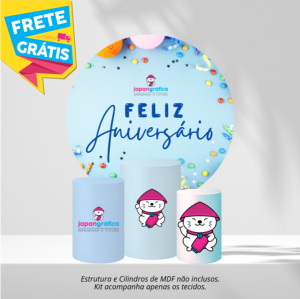 KIT FESTA PERSONALIZADO HELANCA PLUS 0.120 G/M2 1,50m x 1,50m 4x0 COR - IMPRESSÃO ULTRA HD SUBLIMÁTICA EPSON ESTRUTURA E CILINDROS NÃO INCLUSOS COSTURA OVERLOQUE COM ELÁSTICO / 01 TECIDO REDONDO E 03 TECIDOS CILÍNDRICOS FRETE GRÁTIS NAS COMPRAS ACIMA DE 100,00, CONSULTE AS REGIÕES.